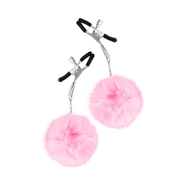 Pinces à seins pression réglable pompons roses 